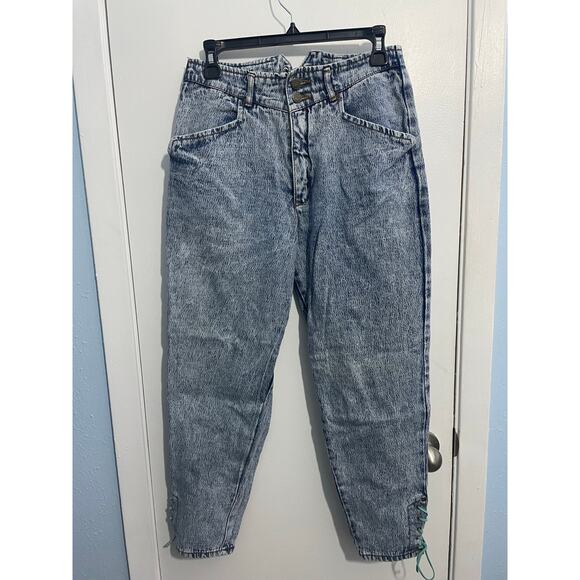 VTG 90s Acid Wash Lace Up Ankle Jeans Size 9/10 High Rise Tapered Leg Grunge - Picture 1 of 8